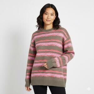 Zara Striped Knit Oversized Sweater Womens M Brown Pink Cozy Indie Retro Y2K